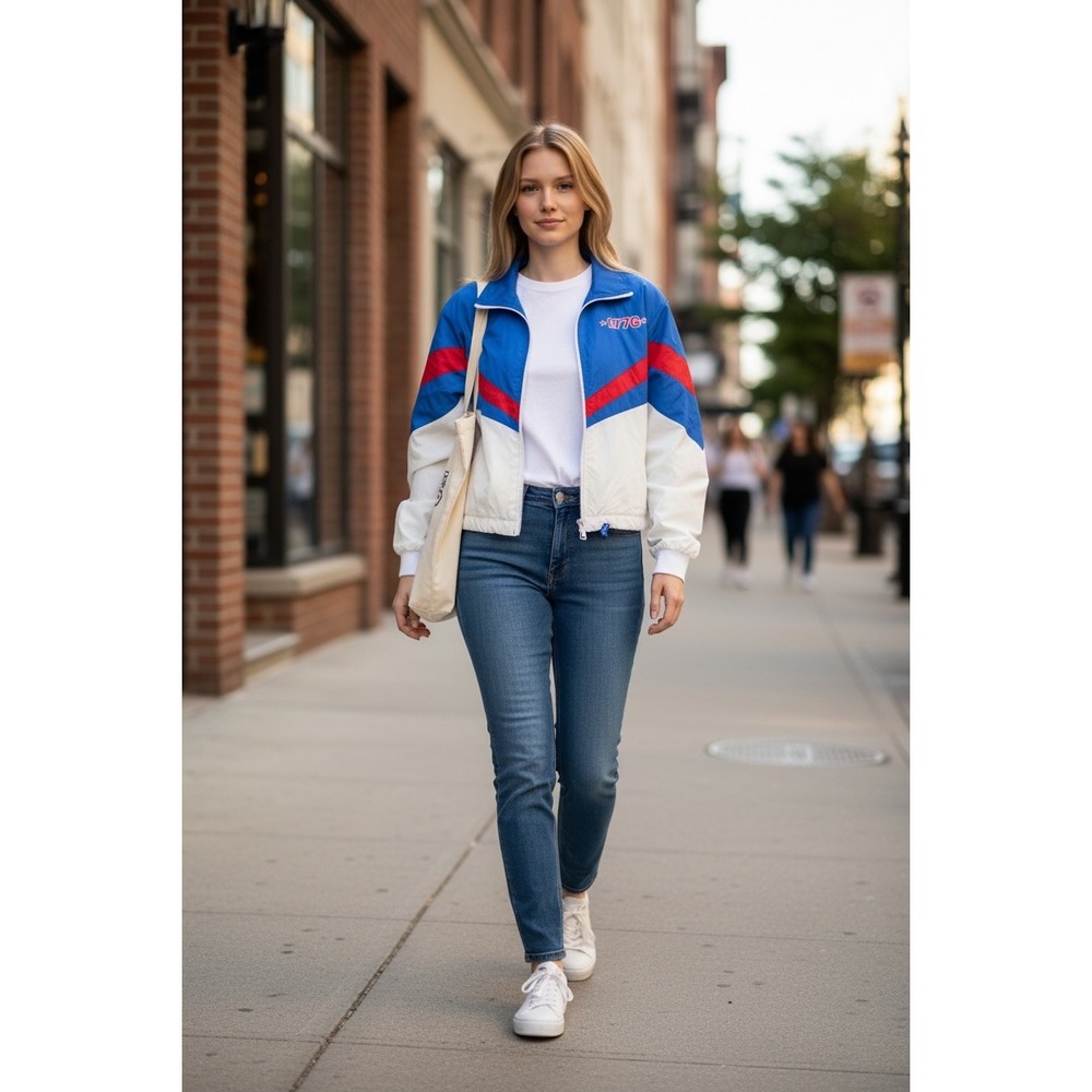 33 NWT Revolutions Womens 1776 Colorblock Windbreaker Jacket White Blue  Medium